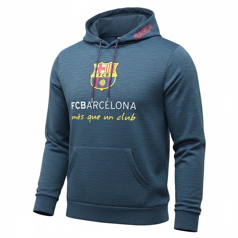 FC Barcelona Mens Blue Fleece Hoodie Pullover Mes Que Un Club Soccer Large